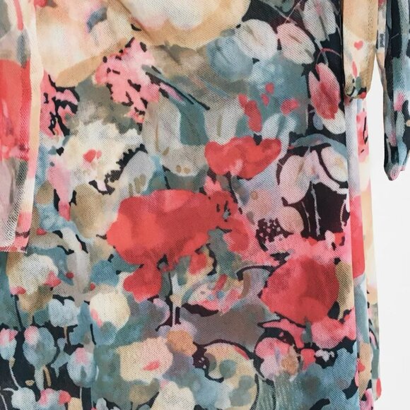 Vintage Y2K Johnny Heaven Mesh Top Sz L Fairy Floral Garden Flowy Stretchy - Picture 6 of 9